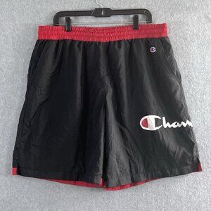 Vintage Champion Big Logo Windbreaker Athletic Gym Shorts Men Sz XL Black